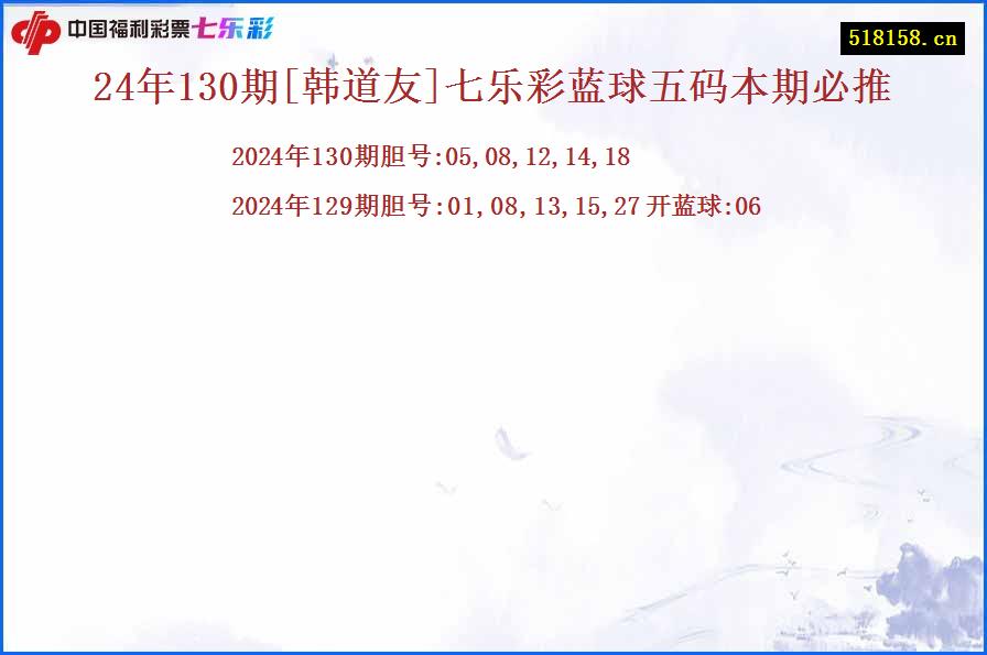 24年130期[韩道友]七乐彩蓝球五码本期必推