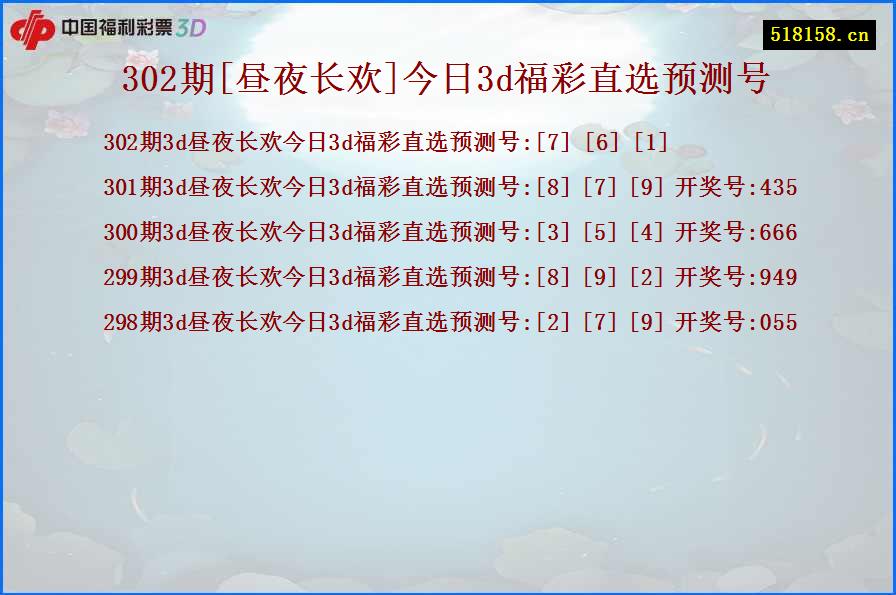 302期[昼夜长欢]今日3d福彩直选预测号