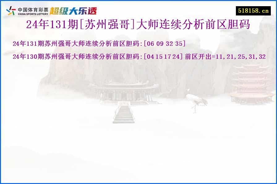 24年131期[苏州强哥]大师连续分析前区胆码