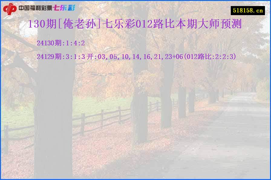 130期[俺老孙]七乐彩012路比本期大师预测