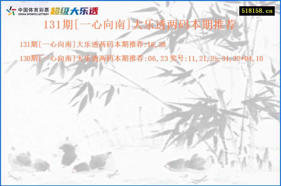 131期[一心向南]大乐透两码本期推荐