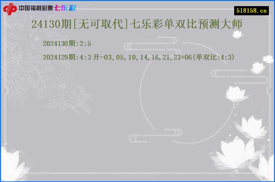 24130期[无可取代]七乐彩单双比预测大师