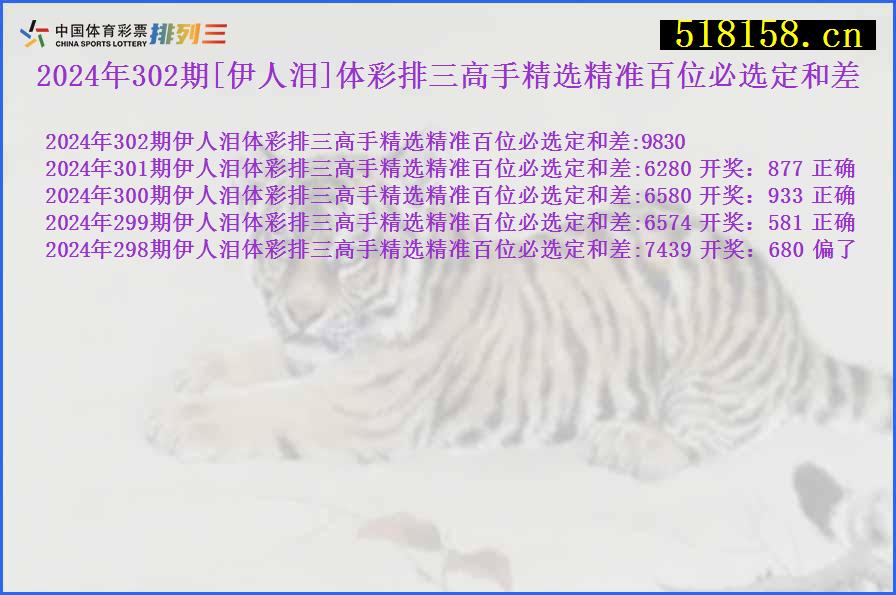 2024年302期[伊人泪]体彩排三高手精选精准百位必选定和差