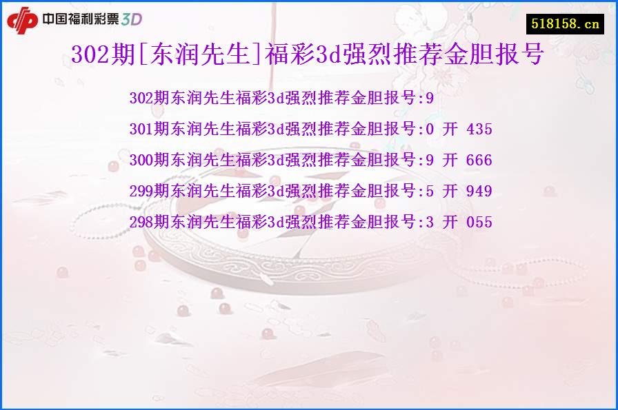 302期[东润先生]福彩3d强烈推荐金胆报号