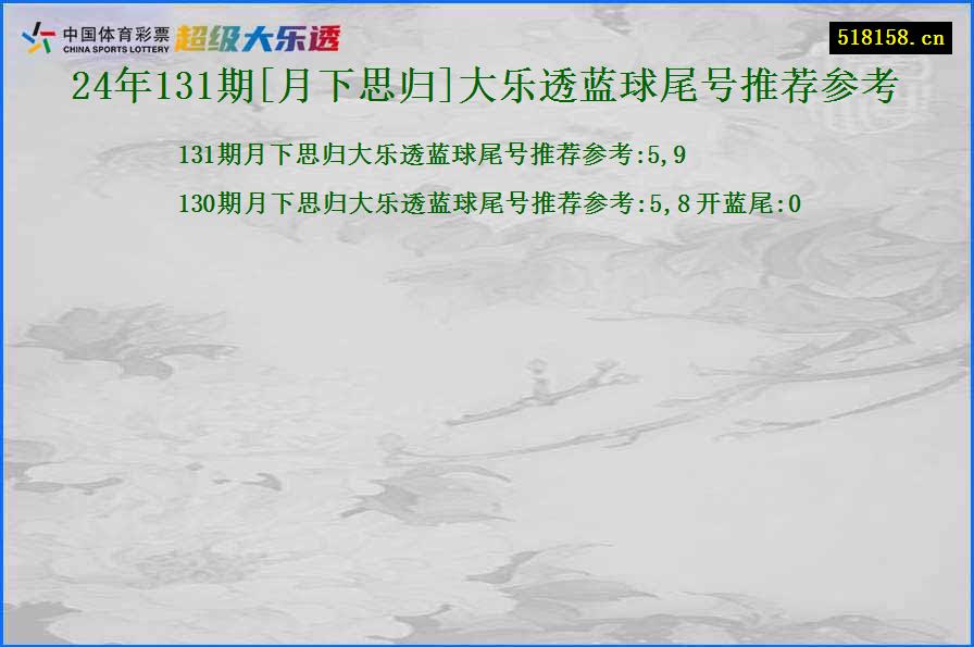 24年131期[月下思归]大乐透蓝球尾号推荐参考