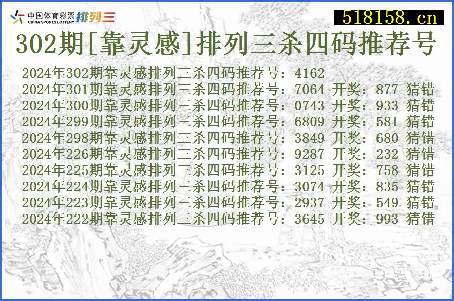 302期[靠灵感]排列三杀四码推荐号