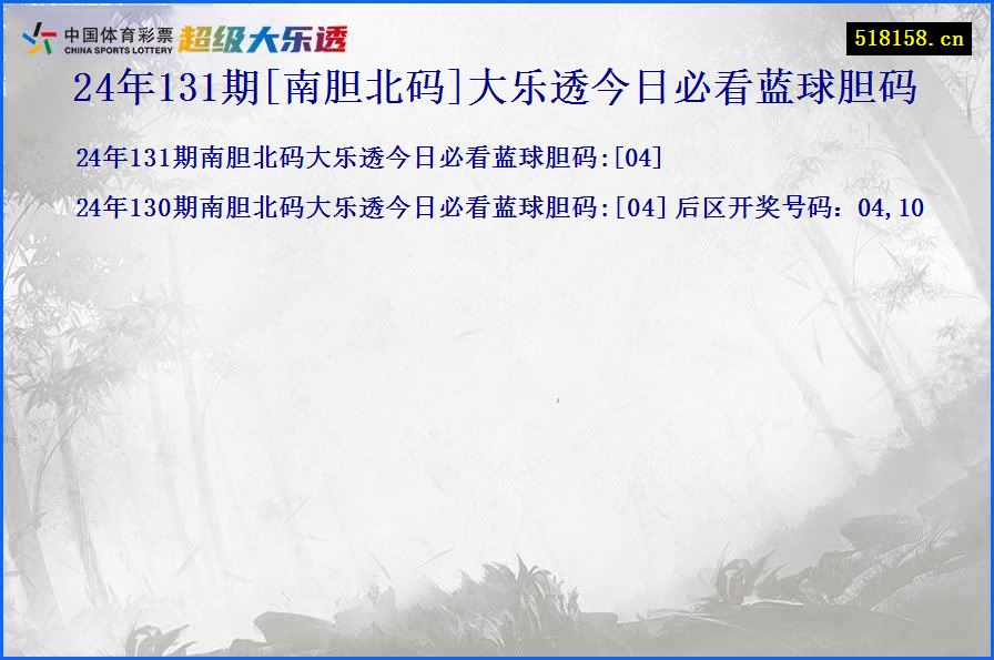 24年131期[南胆北码]大乐透今日必看蓝球胆码