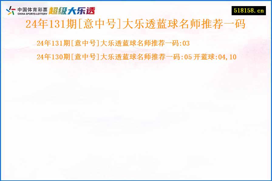 24年131期[意中号]大乐透蓝球名师推荐一码