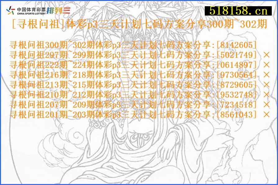 [寻根问祖]体彩p3三天计划七码方案分享300期~302期