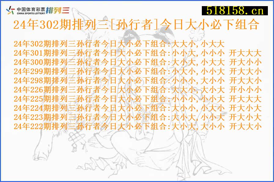 24年302期排列三[孙行者]今日大小必下组合