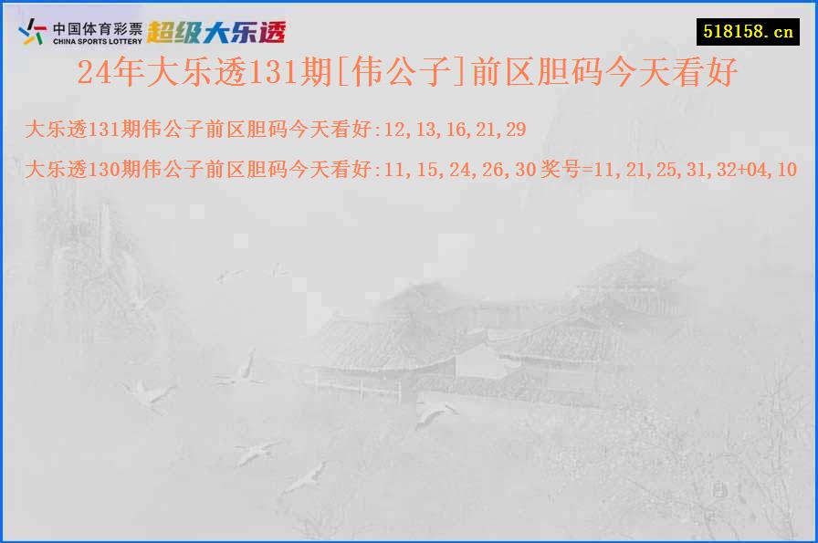 24年大乐透131期[伟公子]前区胆码今天看好