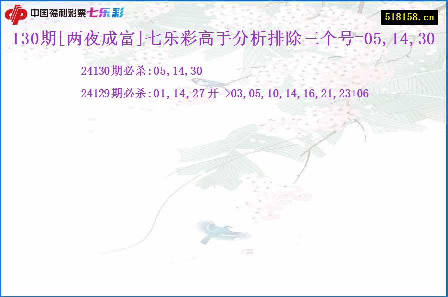 130期[两夜成富]七乐彩高手分析排除三个号=05,14,30