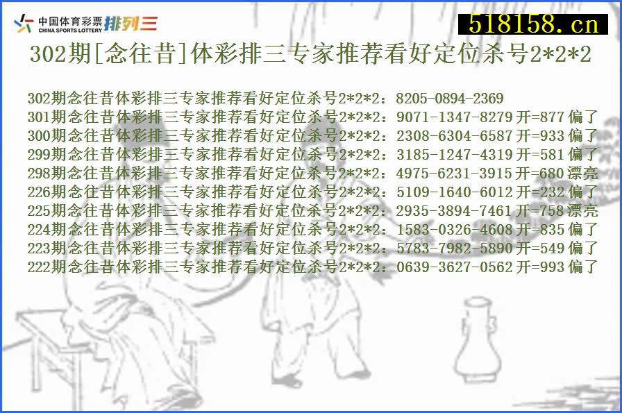 302期[念往昔]体彩排三专家推荐看好定位杀号2*2*2