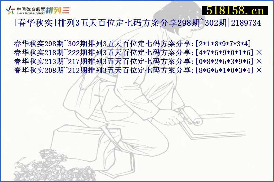 [春华秋实]排列3五天百位定七码方案分享298期~302期|2189734