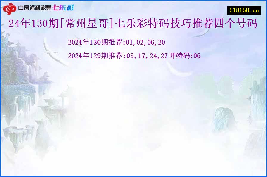 24年130期[常州星哥]七乐彩特码技巧推荐四个号码