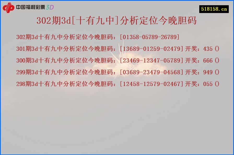 302期3d[十有九中]分析定位今晚胆码