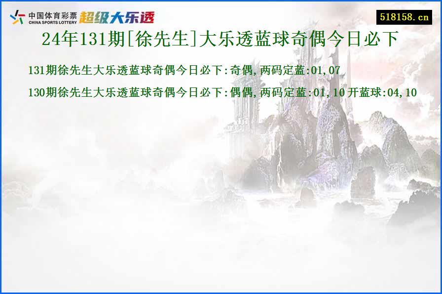 24年131期[徐先生]大乐透蓝球奇偶今日必下