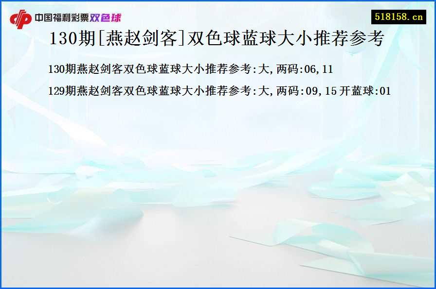 130期[燕赵剑客]双色球蓝球大小推荐参考