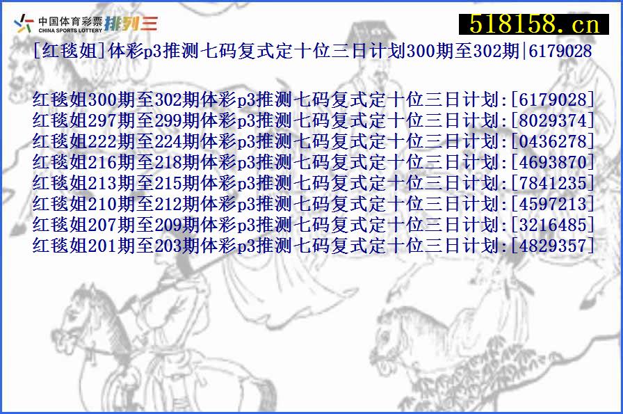 [红毯姐]体彩p3推测七码复式定十位三日计划300期至302期|6179028