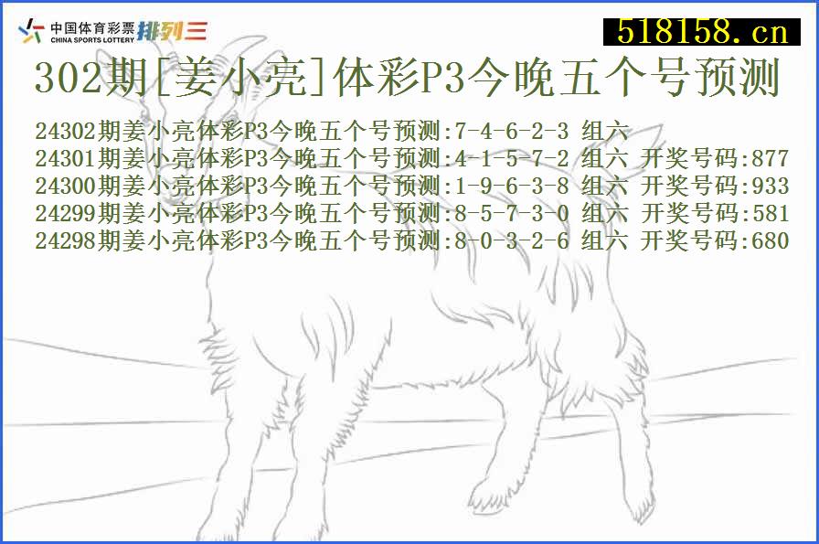 302期[姜小亮]体彩P3今晚五个号预测