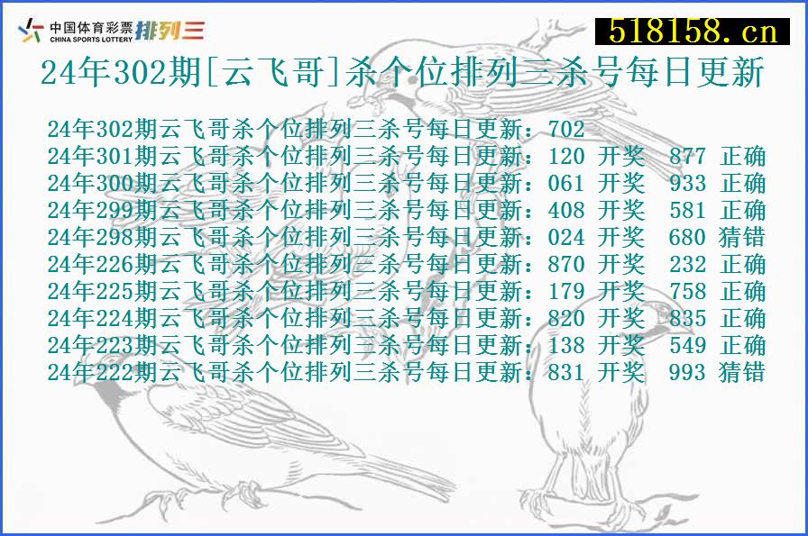 24年302期[云飞哥]杀个位排列三杀号每日更新