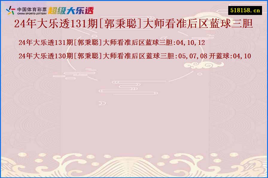 24年大乐透131期[郭秉聪]大师看准后区蓝球三胆