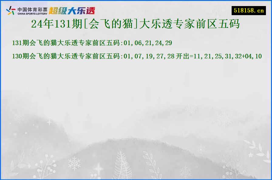 24年131期[会飞的猫]大乐透专家前区五码