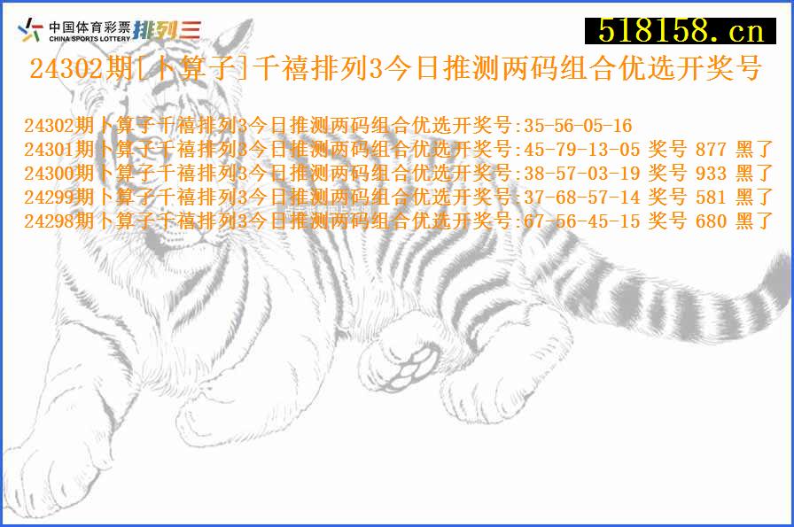 24302期[卜算子]千禧排列3今日推测两码组合优选开奖号