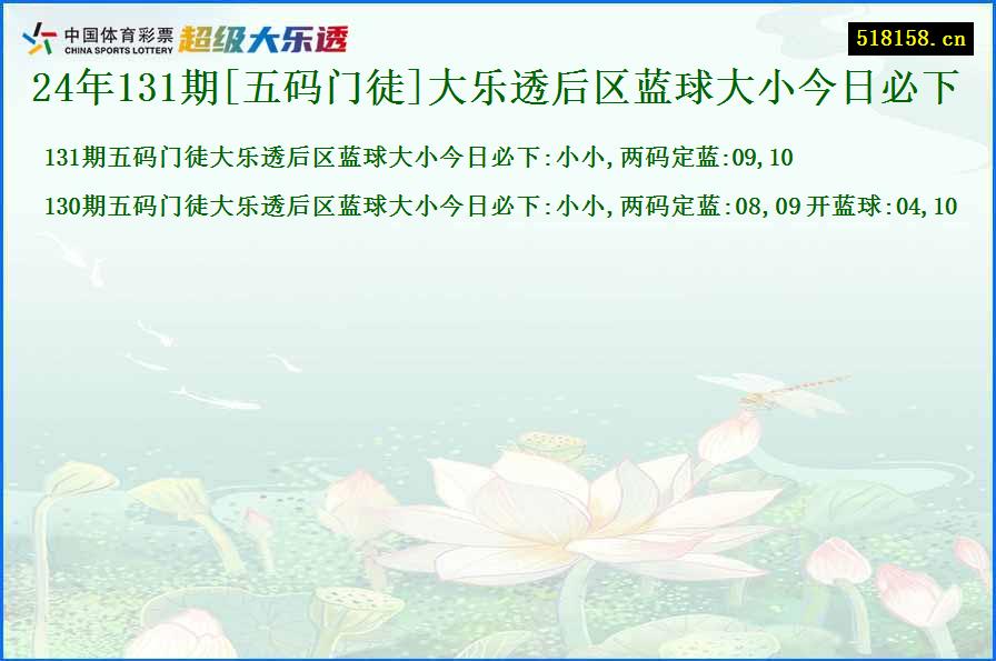 24年131期[五码门徒]大乐透后区蓝球大小今日必下