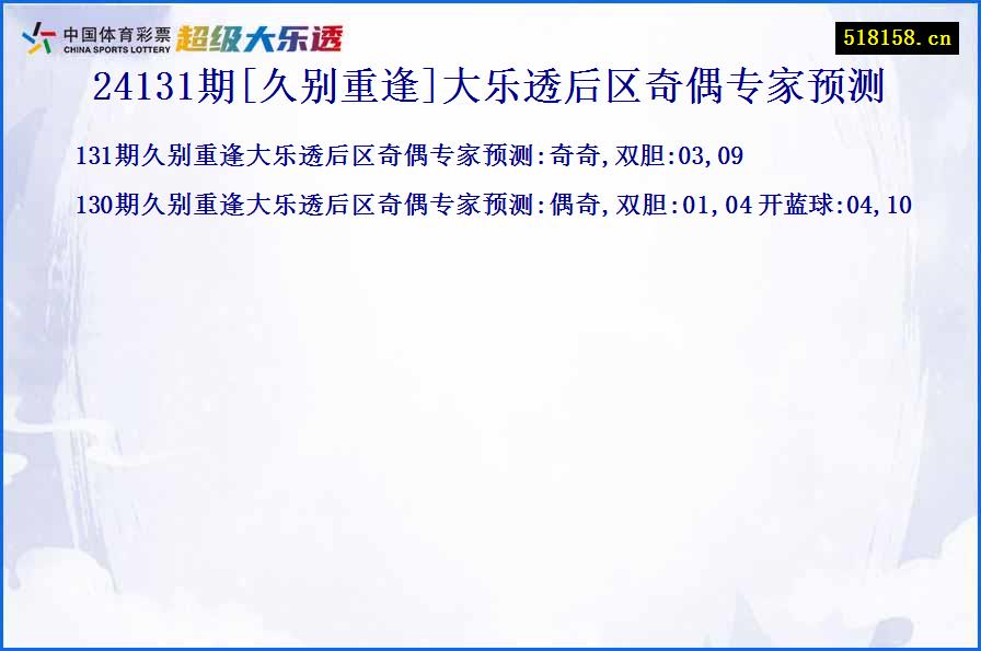 24131期[久别重逢]大乐透后区奇偶专家预测