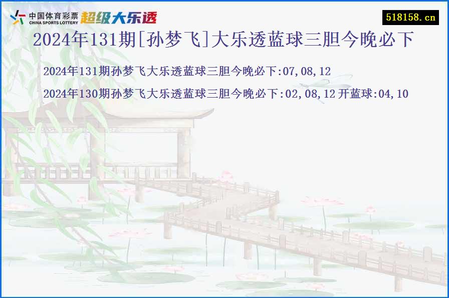 2024年131期[孙梦飞]大乐透蓝球三胆今晚必下