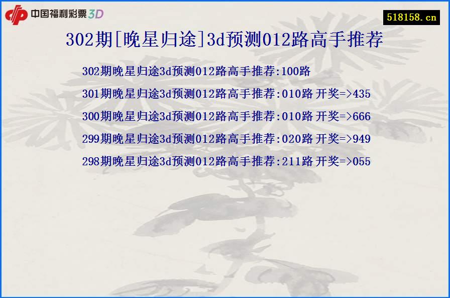 302期[晚星归途]3d预测012路高手推荐