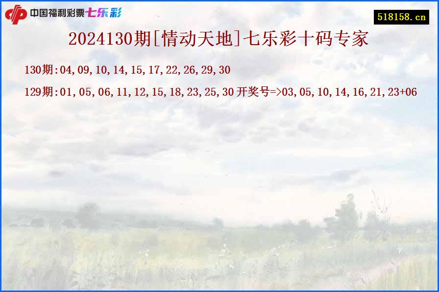 2024130期[情动天地]七乐彩十码专家