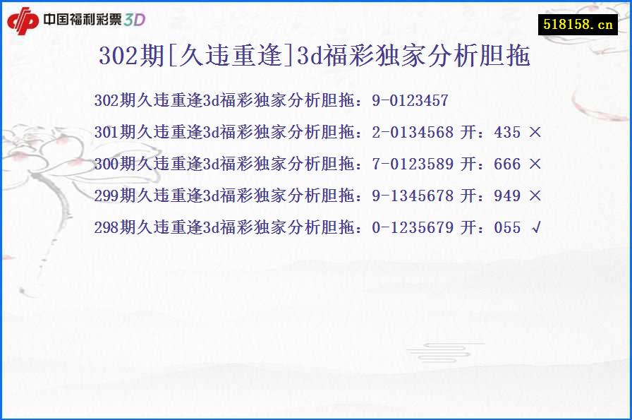 302期[久违重逢]3d福彩独家分析胆拖