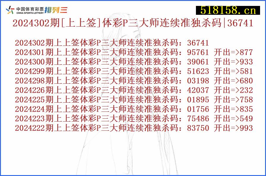 2024302期[上上签]体彩P三大师连续准独杀码|36741