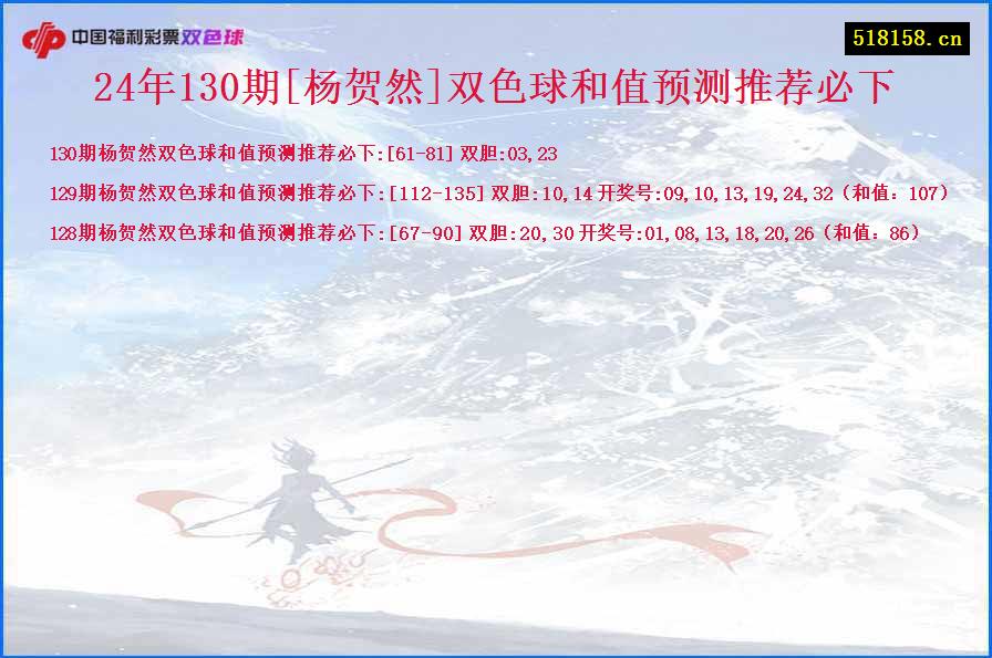 24年130期[杨贺然]双色球和值预测推荐必下