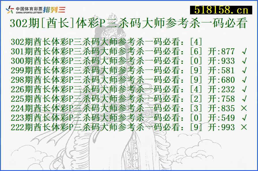 302期[酋长]体彩P三杀码大师参考杀一码必看