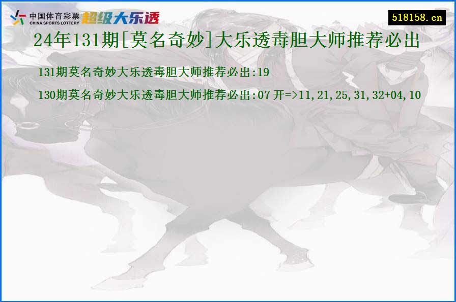 24年131期[莫名奇妙]大乐透毒胆大师推荐必出