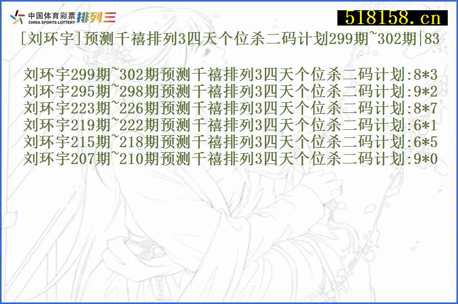 [刘环宇]预测千禧排列3四天个位杀二码计划299期~302期|83