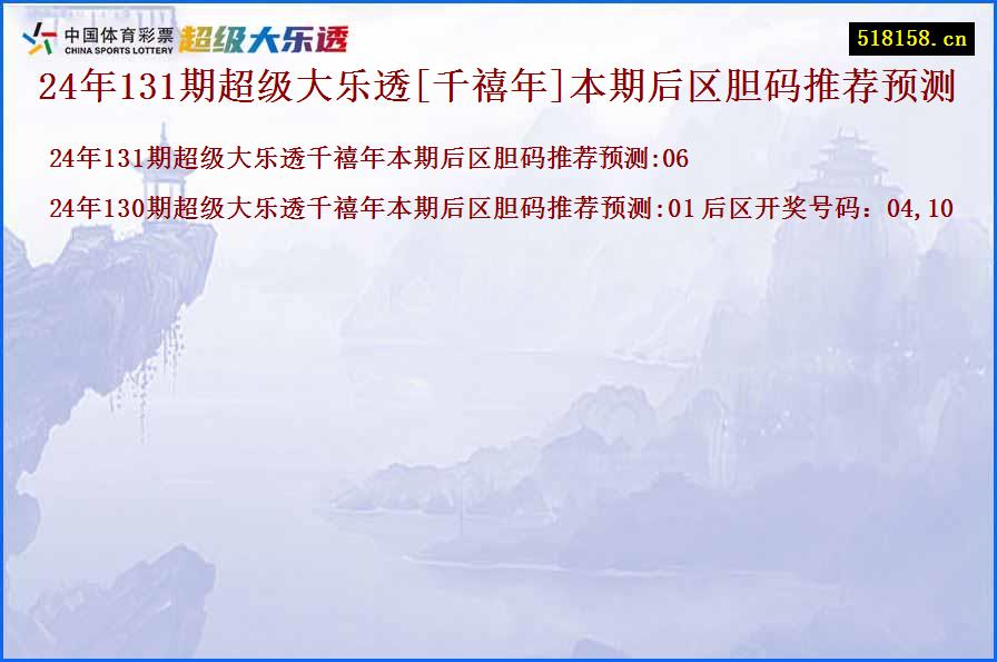 24年131期超级大乐透[千禧年]本期后区胆码推荐预测