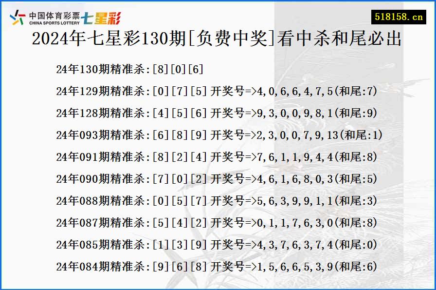 2024年七星彩130期[负费中奖]看中杀和尾必出