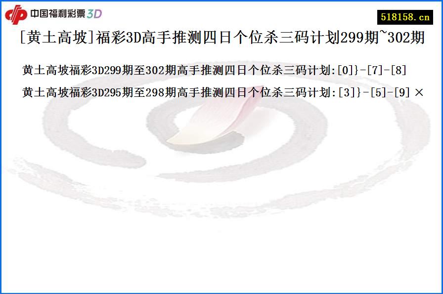 [黄土高坡]福彩3D高手推测四日个位杀三码计划299期~302期