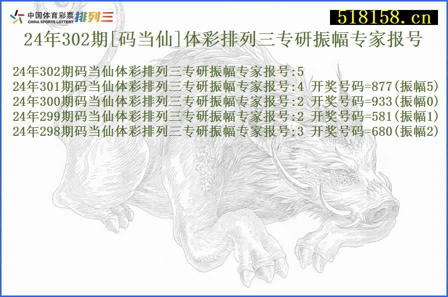 24年302期[码当仙]体彩排列三专研振幅专家报号