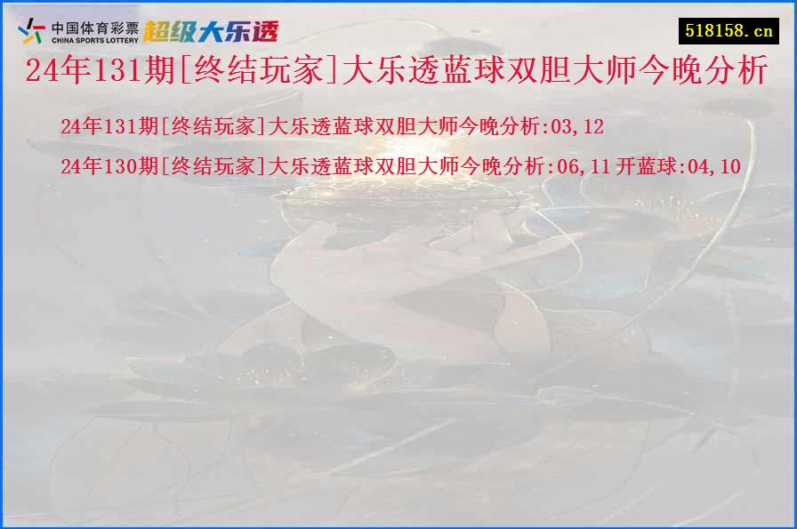 24年131期[终结玩家]大乐透蓝球双胆大师今晚分析