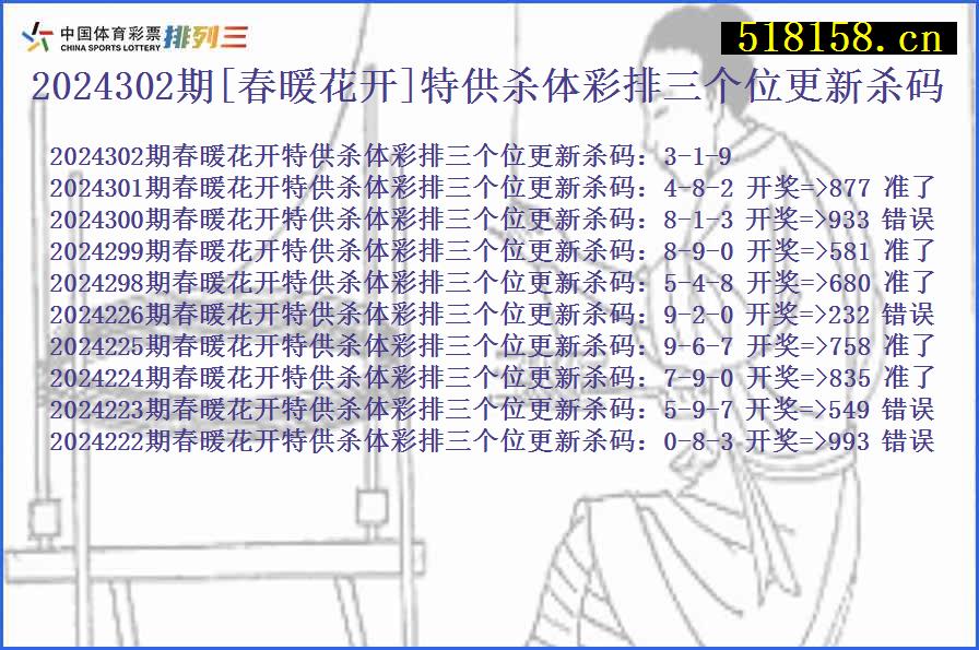 2024302期[春暖花开]特供杀体彩排三个位更新杀码