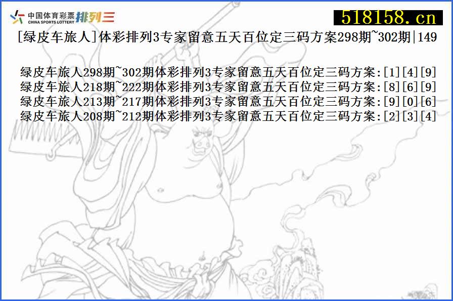 [绿皮车旅人]体彩排列3专家留意五天百位定三码方案298期~302期|149