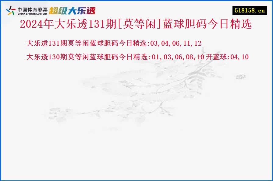 2024年大乐透131期[莫等闲]蓝球胆码今日精选