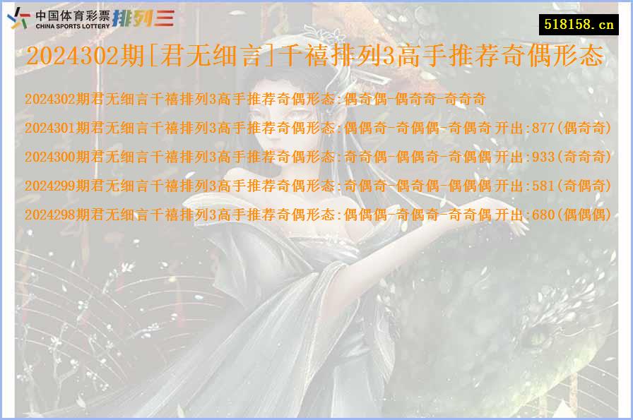 2024302期[君无细言]千禧排列3高手推荐奇偶形态