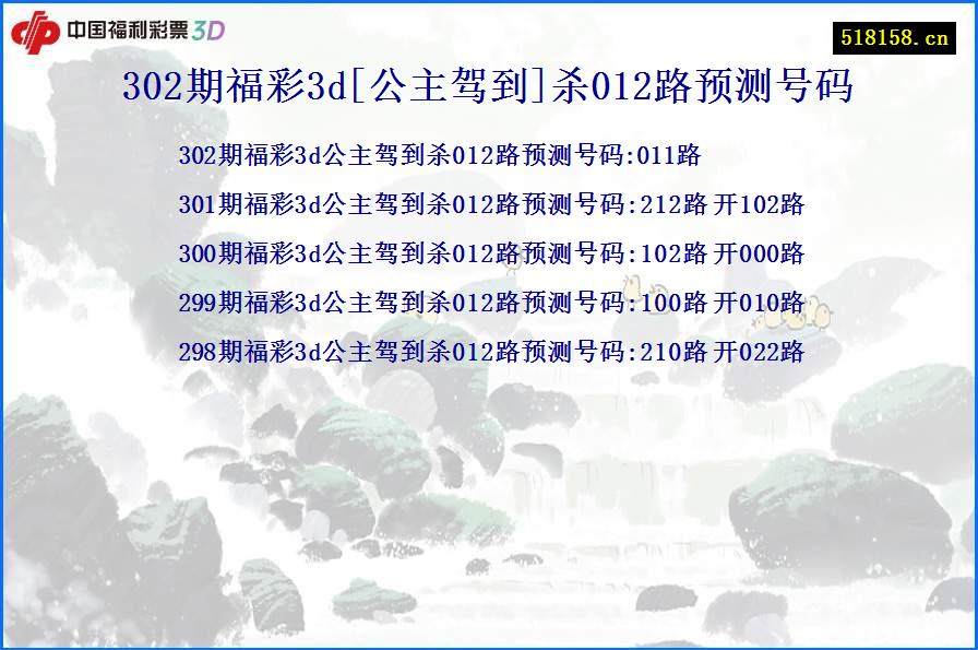 302期福彩3d[公主驾到]杀012路预测号码