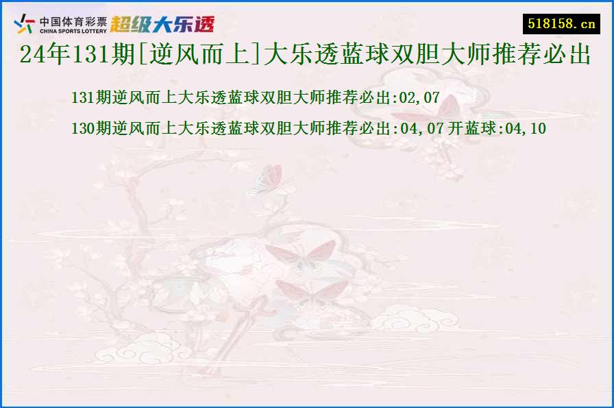 24年131期[逆风而上]大乐透蓝球双胆大师推荐必出